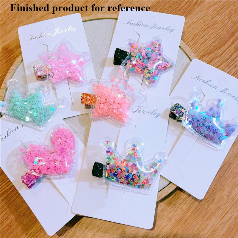 12 stuks/partij multi-stijl transparante bling bling ster vloeiende patches applicaties voor kinderen clip en diy haarspeld accessoires