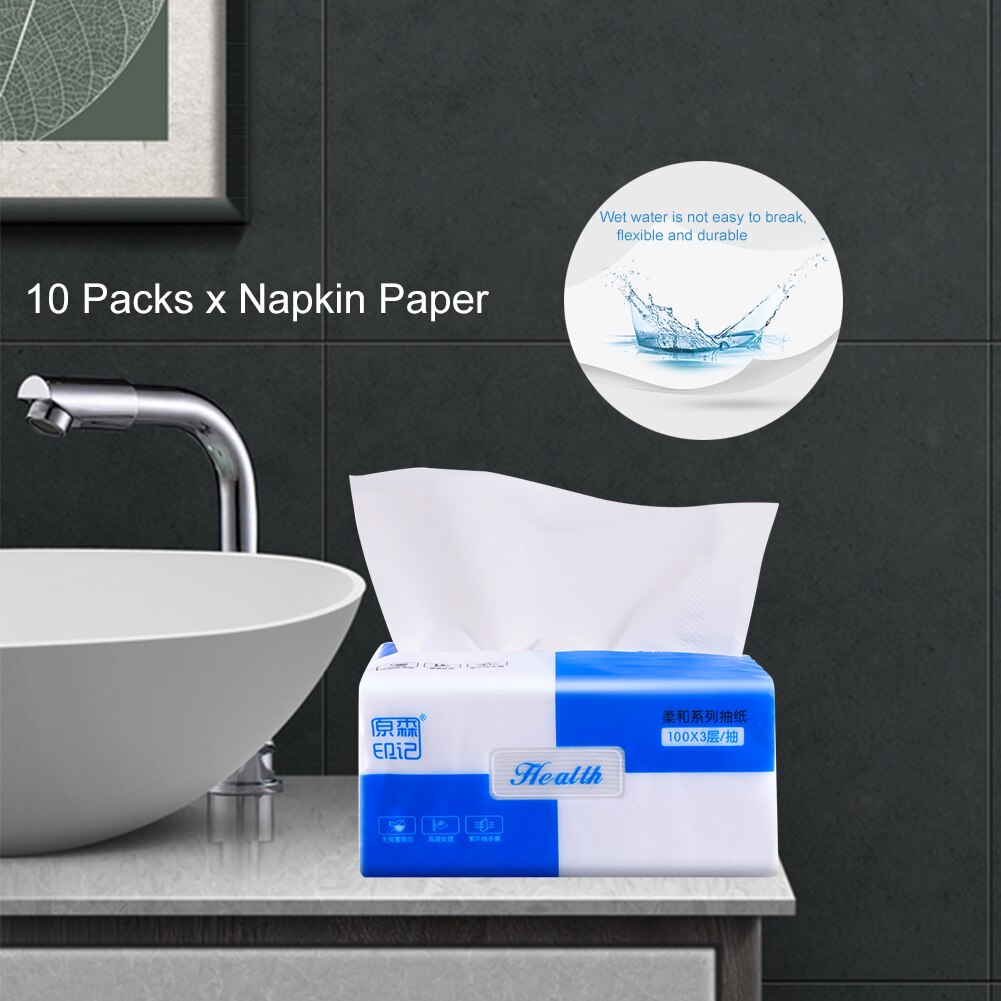 10packs Pumping Soft Skin Friendly Facial Tissues Toilet Restaurant 300 Sheets Bathroom Napkin Paper Household Kitchen Wood Pulp