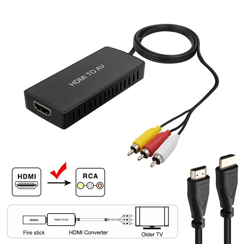 HDMI To CVBS Converter Docking Station HDMI To AV 3RCA CVBs Video Audio Adapter for TV Stick Roku Apple TV PC Laptop Xbox HDTV