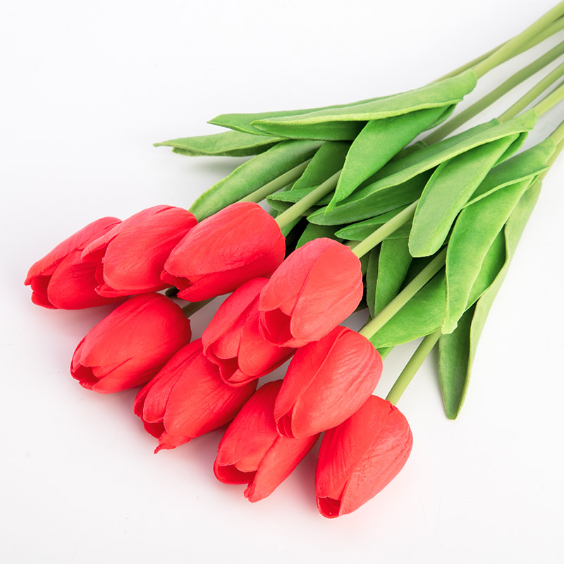 1PC PU Latex Tulips Artificial Flowers Bouquet Real Touch Tulip Artificiales Para Decora Mini for Home Wedding Decoration Flower: red