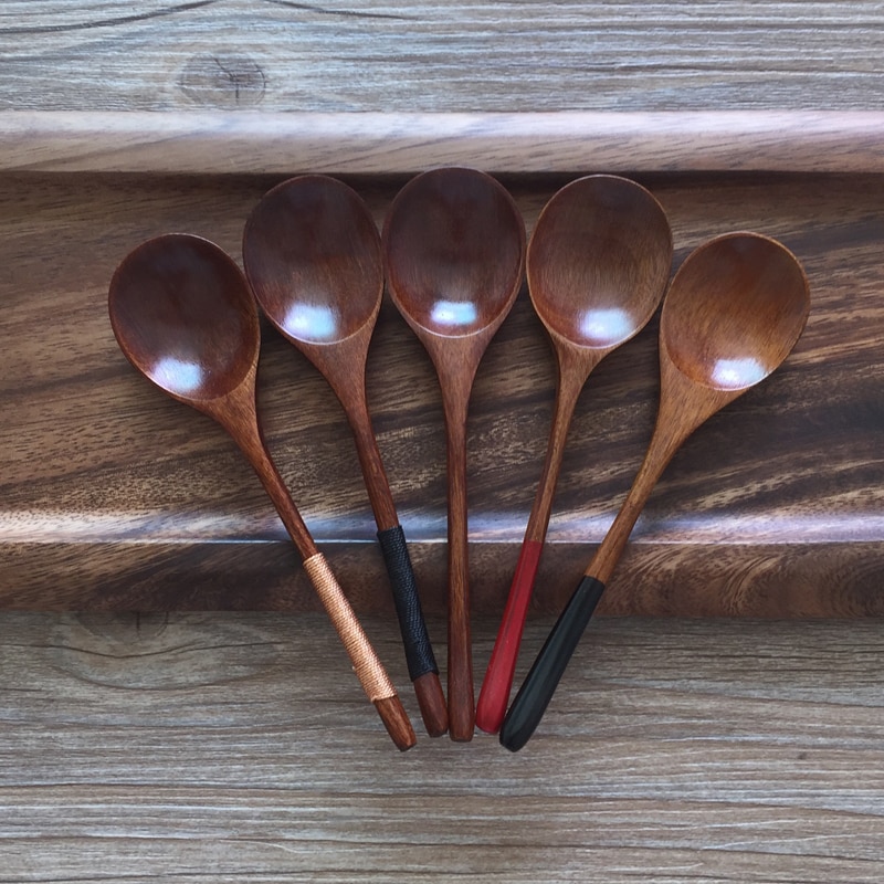 Negro rojo mango de madera cuchara Mini cucharas para sal hermosas artesanías 10 Uds de madera cocina cuchara