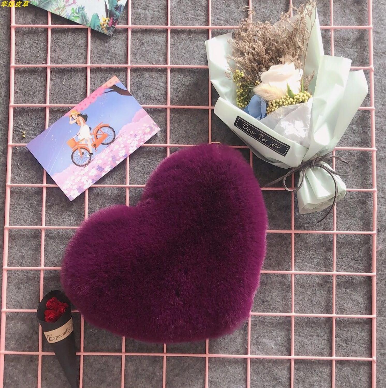 Women&#39;s Heart Shaped Handbags Cute Kawaii Faux Fur Crossbody Bags Wallet Purse Chain Shoulder Bag Lady Handbag: deep purple