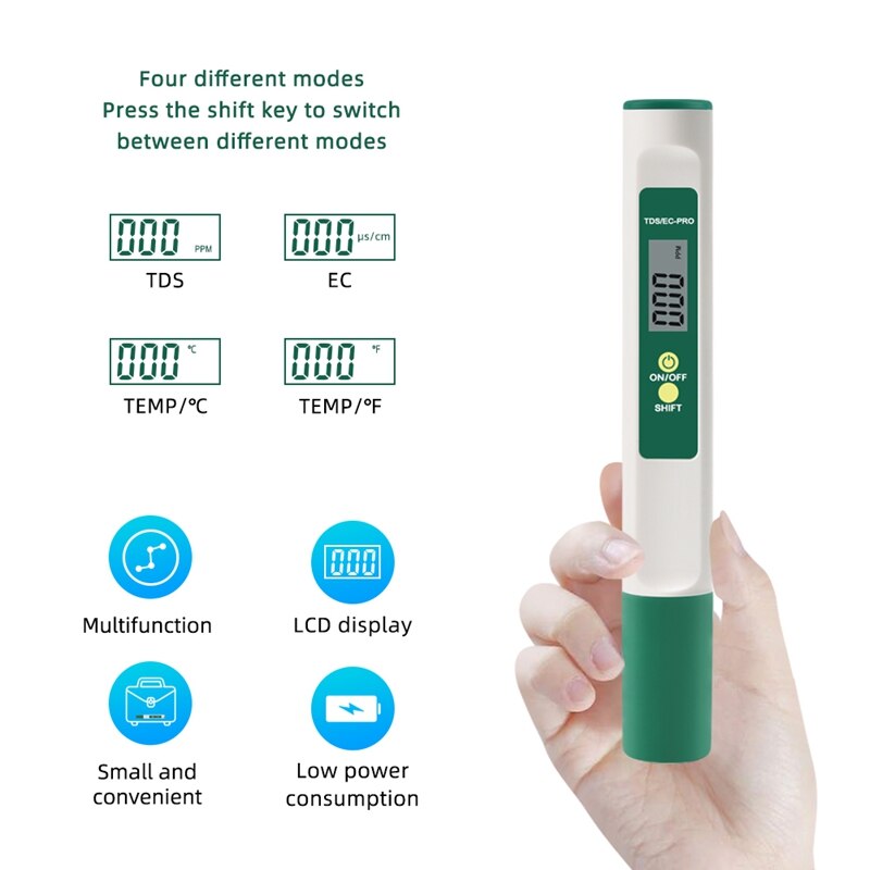 3 In 1 Temp TDS EC Meter Digital Water Tester Portable Temperature Test Pen Detector For Drinking Water Aquarium
