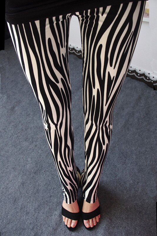 Negro y blanco Vertical rayas impresas mujeres Leggings Casual elasticidad tobillo-longitud pantalón Mujer Fitnes Legging: 2