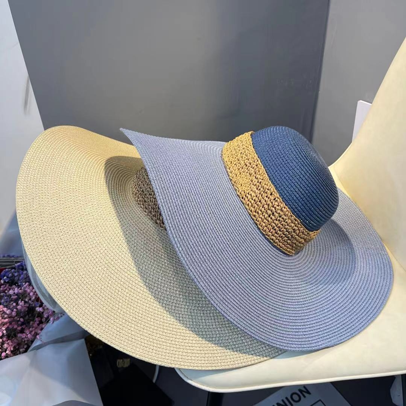 Sombrero de playa de ala grande, sombrero de paja de verano, visera de Sol de moda, protección solar, sombreros frescos