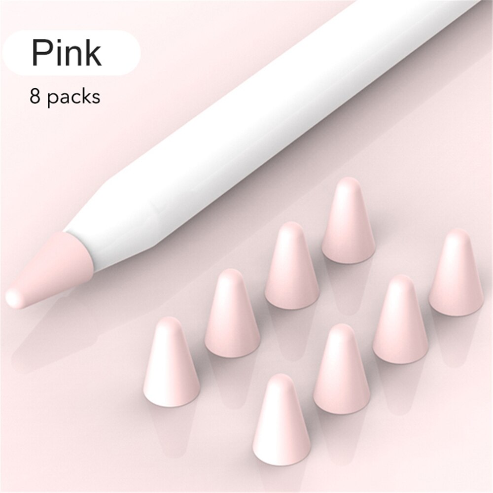 8pcs Mute Silicone Replacement Tip Case Nib Cover Skin For Apple Pencil 1 2 Stylus Touchscreen Pen Nib Protector: pink