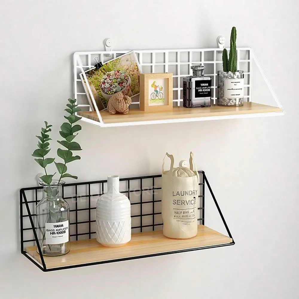Wandregale ohne Bohren, Holz-Hängeregal für Wohnzimmer, Schlafzimmer, Aufbewahrungskorb, Wanddekoration, Gestell-Organizer