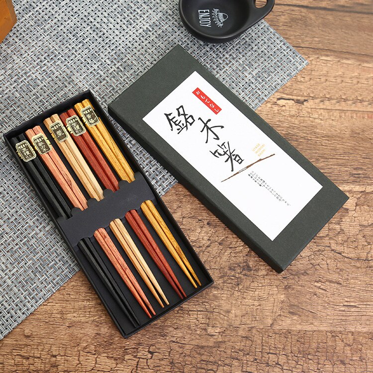 Doatry 5 Pairs Japanse Koreaanse Herbruikbare Eetstokjes Natuurlijke Beukenhout Eetstokjes Chinese Set Handgemaakte Pack