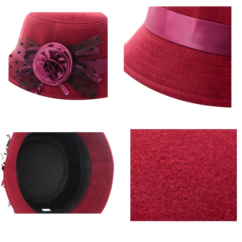 Zuivere koepelvormige wollen dames fedora dames lente winter hoeden voor vrouwen fedora's bloemen effen wol dame gorras brede rand meisjes fedora's