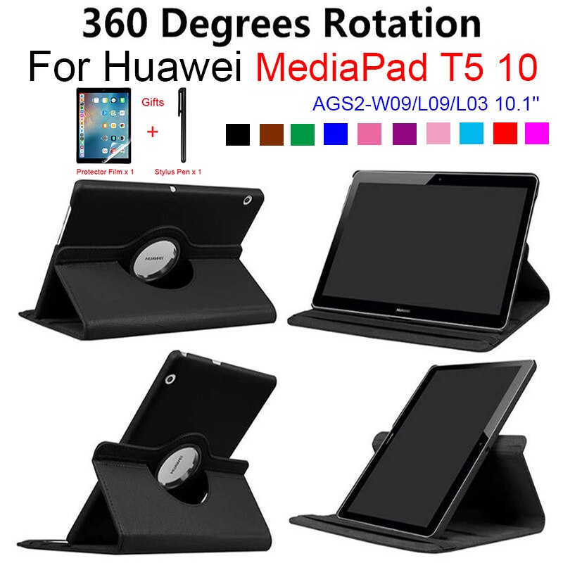 360 pyörivää koteloa mediapadille  t5 10 ags 2-w09/l09/l03 10.1 tabletin pohjajalusta pu nahkainen läppäkuori huawei mediapille  t5 10 kotelo
