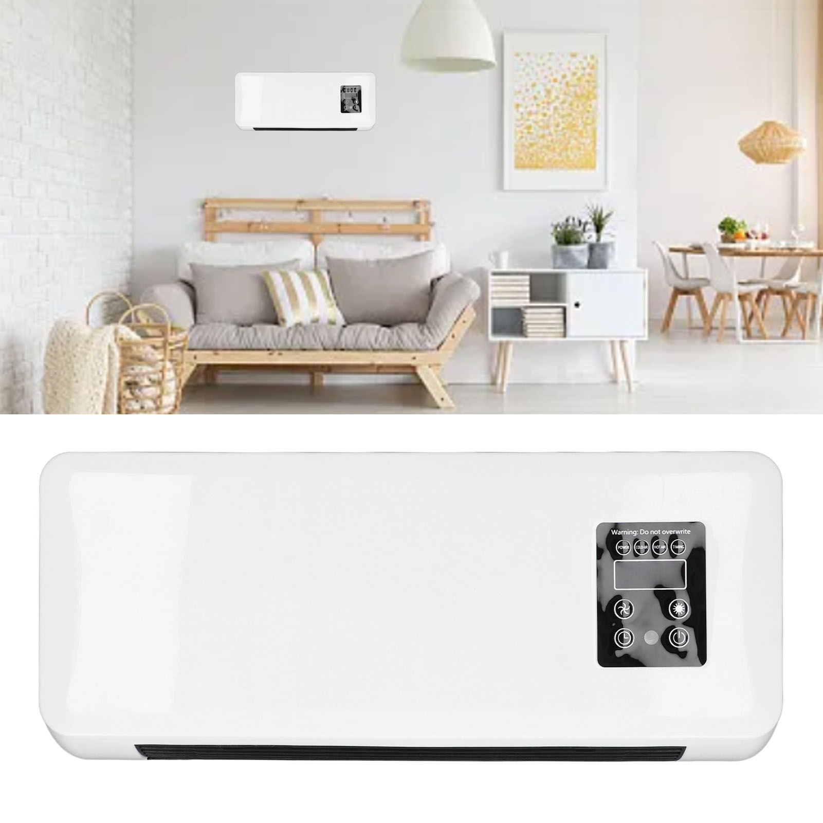 Wandgemonteerde airconditioner/verwarming met instelbare twee standen, draagbaar touchscreen, geschikt voor kantoor en slaapkamer.