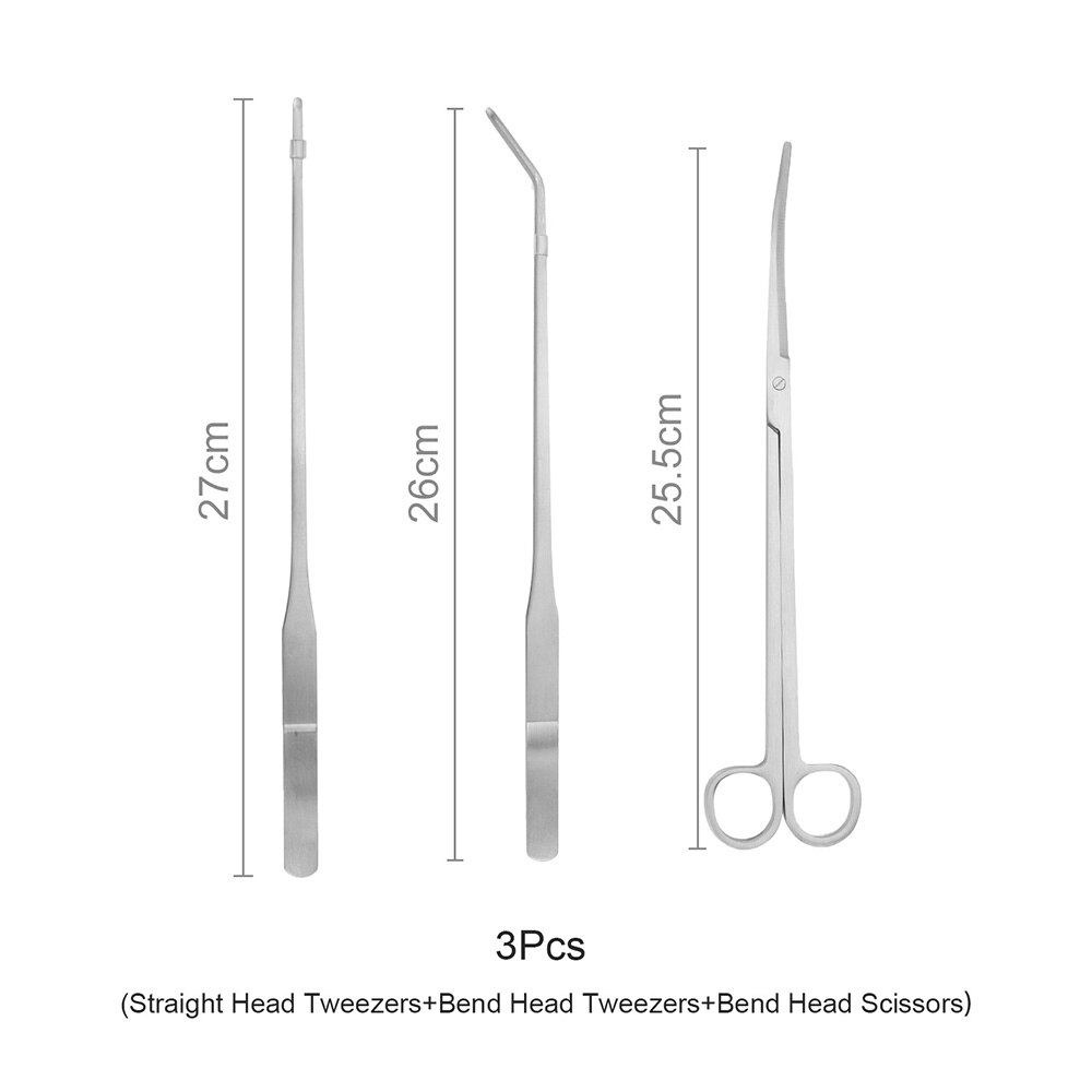 Aquarium Live Plant Fish Tank Tools Set Scissors Tweezers Gravel Leveler Stainless Steel Tools For Live Plants Grass Kit: 3Pcs Without Bag