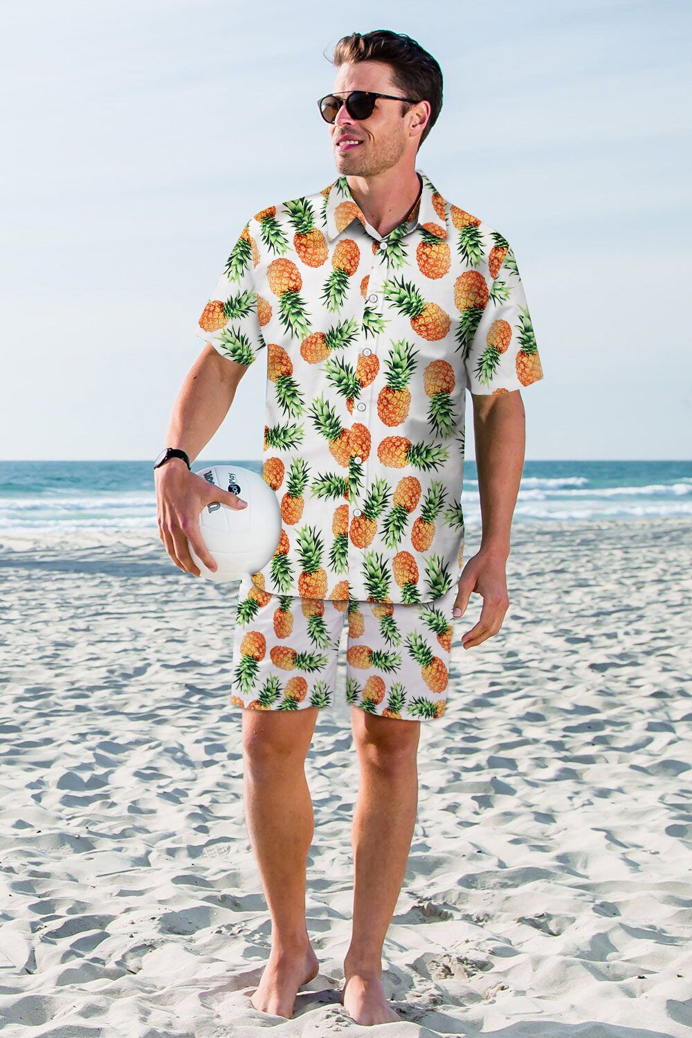 Hawaii skjorter med blomsterprint til mænd+shorts sæt kortærmede skjorter til mænd afslappet tøjsæt til mænd træningsdragt plus str.