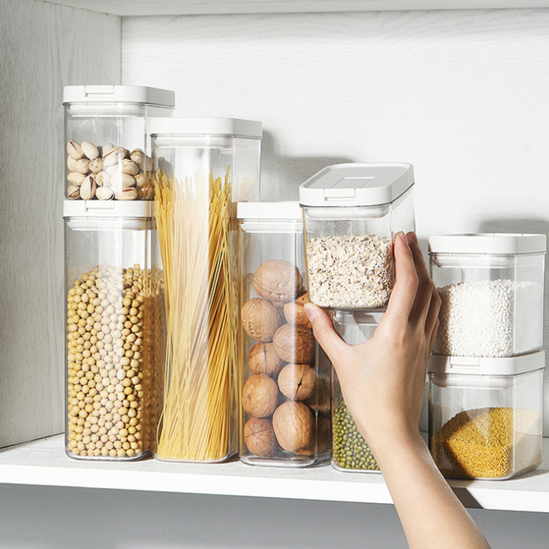 500/800/1300/1800ml Food Preservation Storage Box Plastic Airtight Jar Kitchen Transparent Whole Grain Milk Powder Storage Box