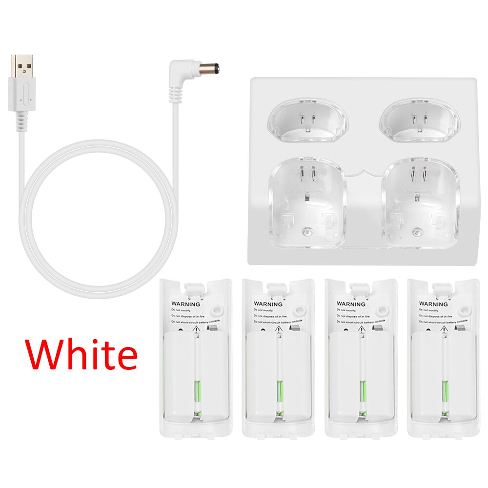 Draagbaar oplaadstation, oplaadstation met 4 oplaadbare batterijen voor de nintendo wii-afstandsbediening en gamingaccessoires: Wit