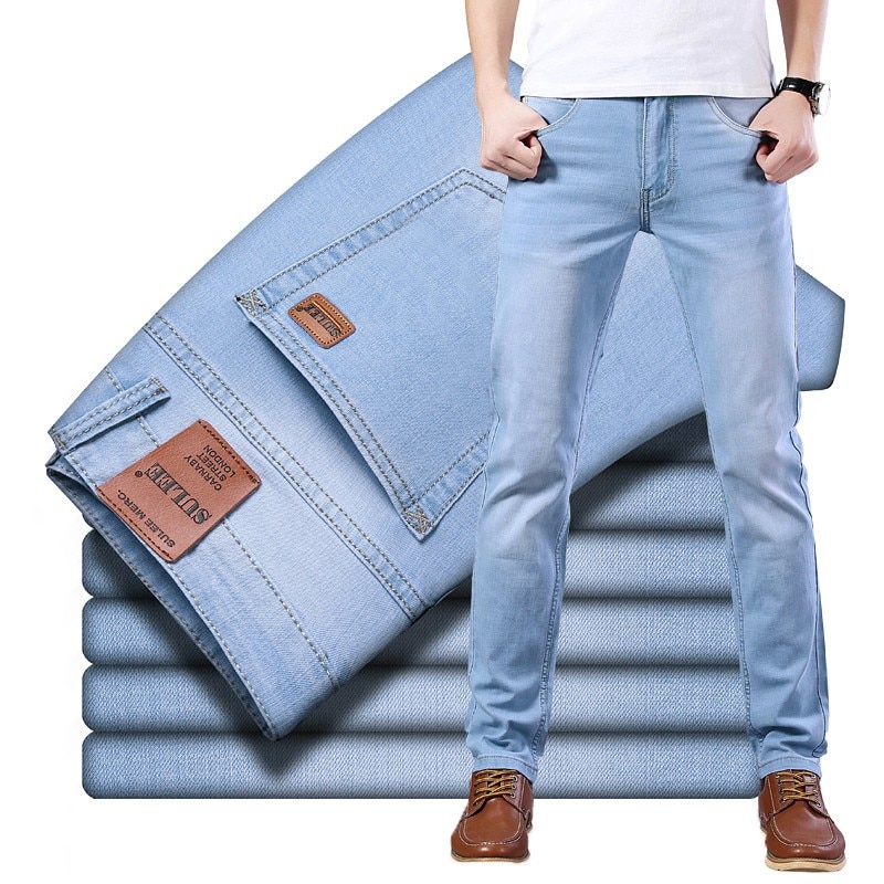 Sulee mærke lyseblå stretch bomulds jeans herre mærke bukser klassisk stil mænd ultratynde jeans business casual