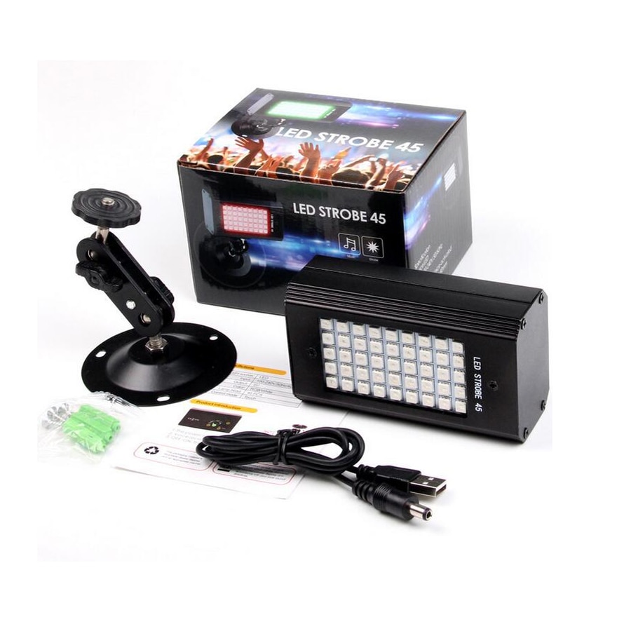 Rgb 7 kleuren 45 led stroboscoop stroboscopen dj disco geluid geactiveerd projector flits podiumverlichting effect lamp feestverlichting