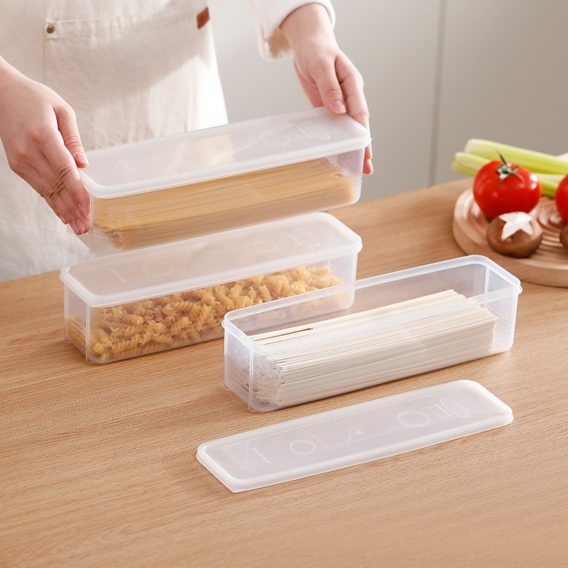 4-delige lange rechthoekige voedselopslagcontainers, plastic herbruikbare koelkast organizer dozen keukenaccessoires: Default Title