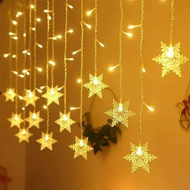 Inomhus och utomhus jul snöflinga led ljusslingor fairy lights gardinljus festong fest år dekoration