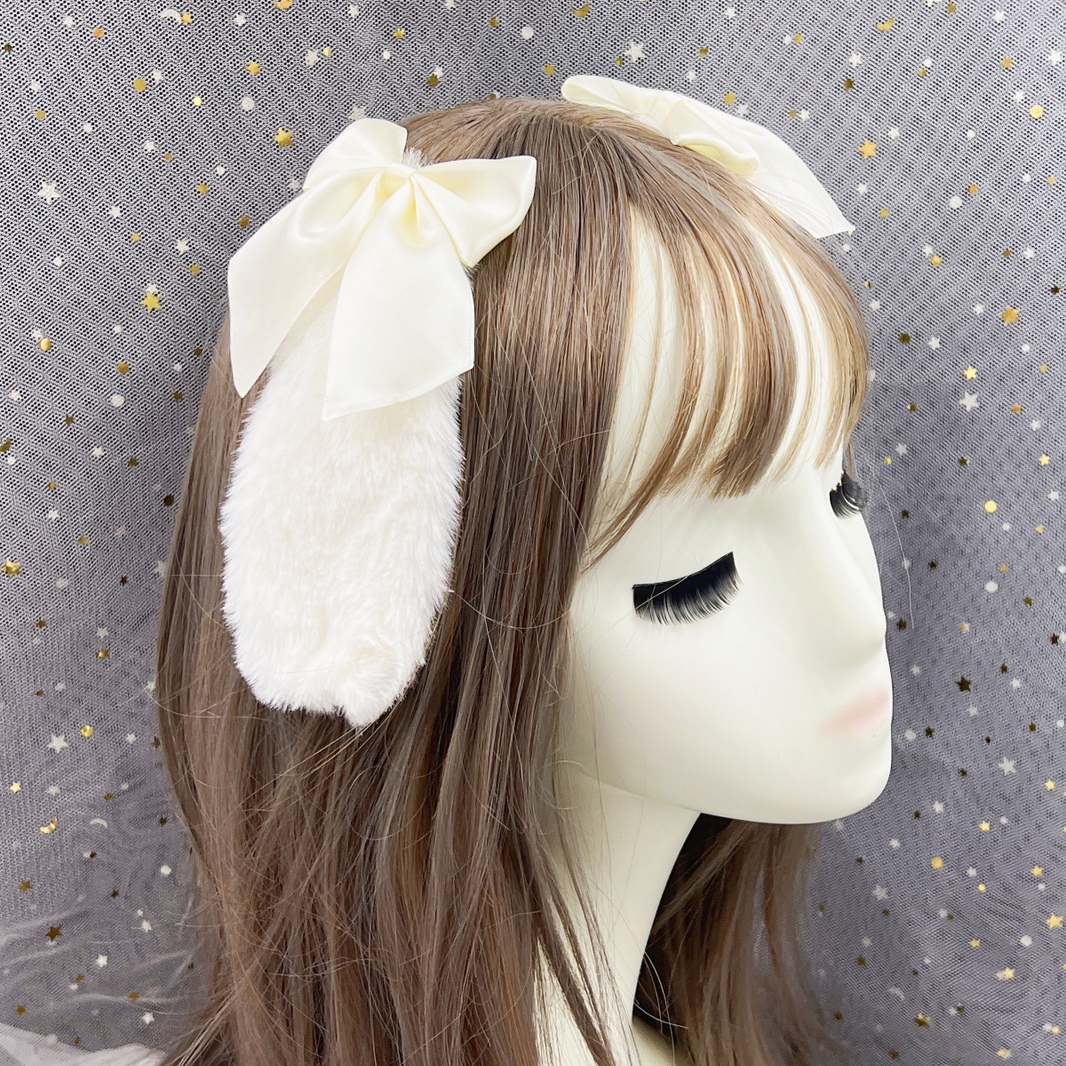 Rabbit Bunny Plush Lop Ears Kawaii Hair Clip Cute Hairpin Ribbon Bowknot Lolita Cosplay Women Girls Hair Accessories: WHITE
