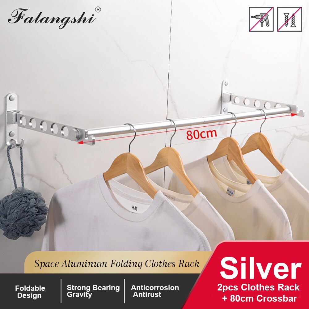 Black Folding Clothes Hanger Foldable Wall Clothes Drying Racks Hangers Space Aluminum Clothes Hanger Organization WB3013: 80cm Silver Rack
