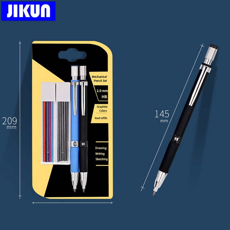 JIKUN-Juego de lápices mecánicos de 2,0mm, lápices automáticos HB Con recargas de plomo de Color/negro para dibujar, escribir, hacer bocetos de arte