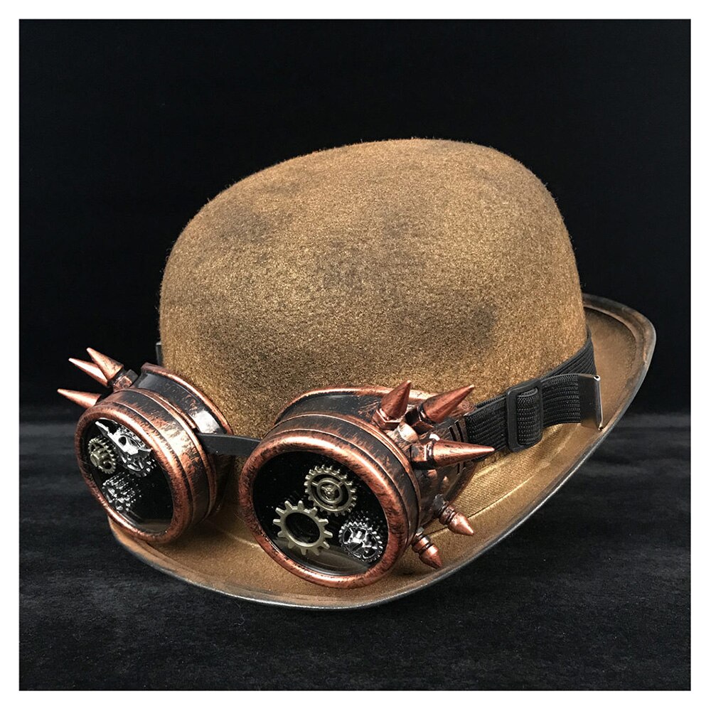 Kvinner steampunk bowlerhatt patch utstyr briller gull topper topp hatter fedora hodeplagg cosplaybillycock brudgommen lue: Gull jd