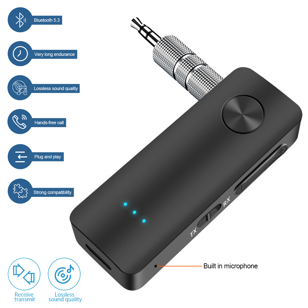 2 em 1 carro bluetooth 5.3 receptor de áudio transmissor sem fio adaptador handsfree 3.5mm áudio aux adaptador para tv pc kit áudio do carro