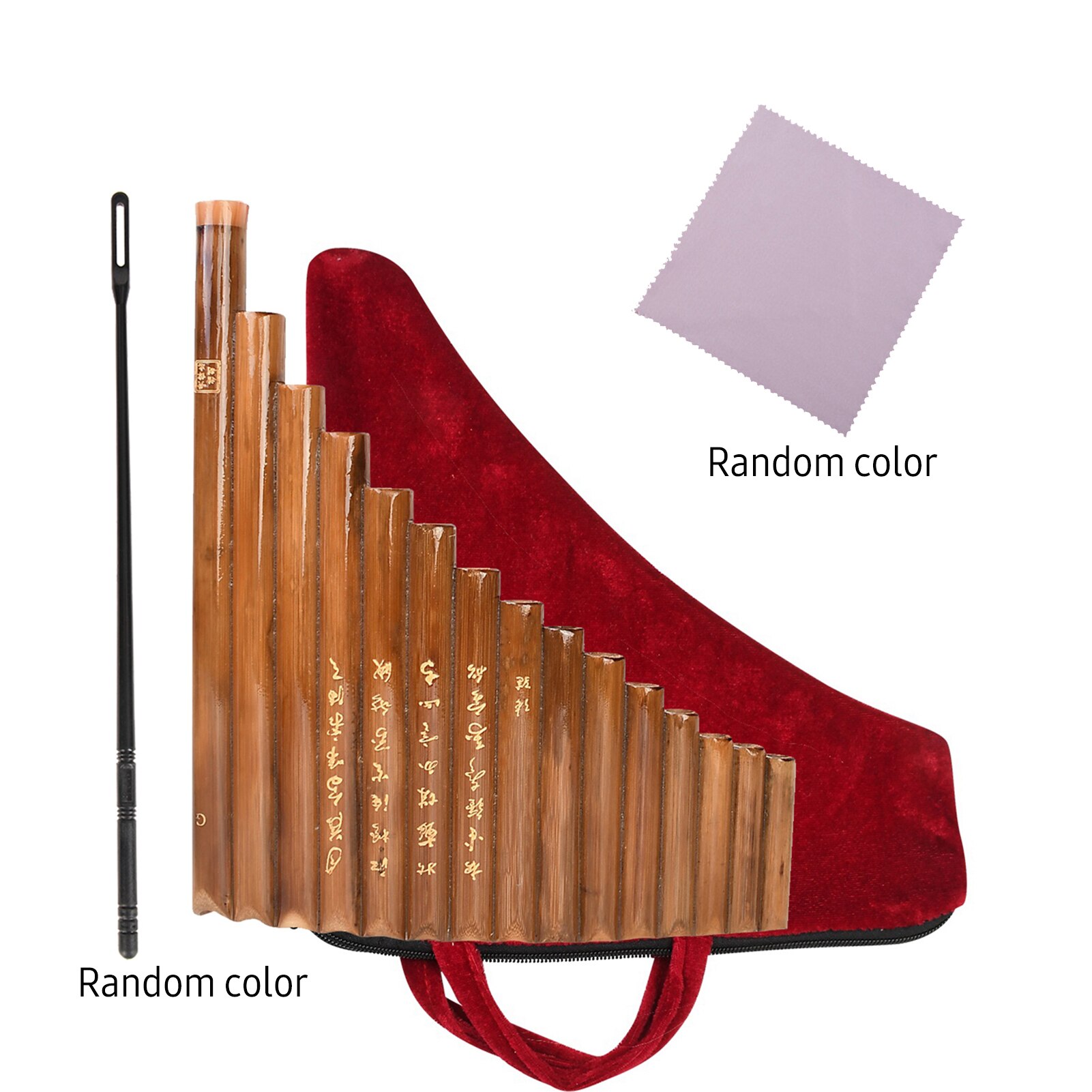 Pan Flute 15 Pipes G Key Panpipes Set Natural Bamboo Folk Wind Instrument Include Bag &amp; Cleaning Stick Cloth for Beginners