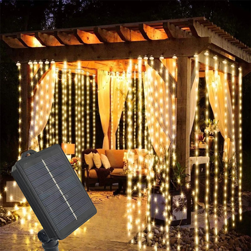 LED Solar Curtain String Lights Copper Wire Outdoor Lamp Solar Fairy Lights Garland for Garden Party Patio Terrace Camping Decor: Blue / 11-15W
