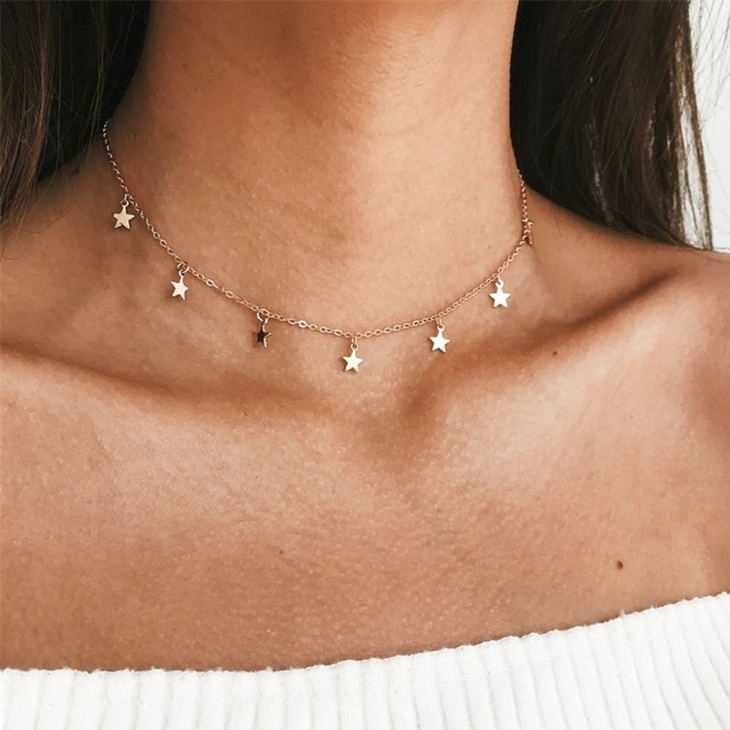 Mode Ster Ketting Vrouwen Choker Kolye Delicate Goud Zilver Ster Ketting Boho Collares Collier Femme Ketting Kraag Sieraden