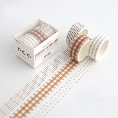 3Meter Scrapbooking Washi Tape Lovely Grid Basic Shape Notebook Diary Planner Diy Accessory Masking Tape: brown