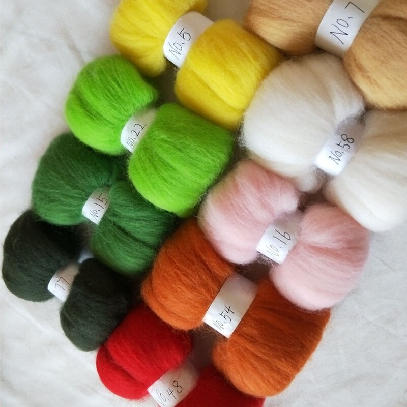 WFPFBEC vilt wol roving merino wolvilt kit naald voor feling wol fiber voor vilten 100g 10g/kleur DIY craft