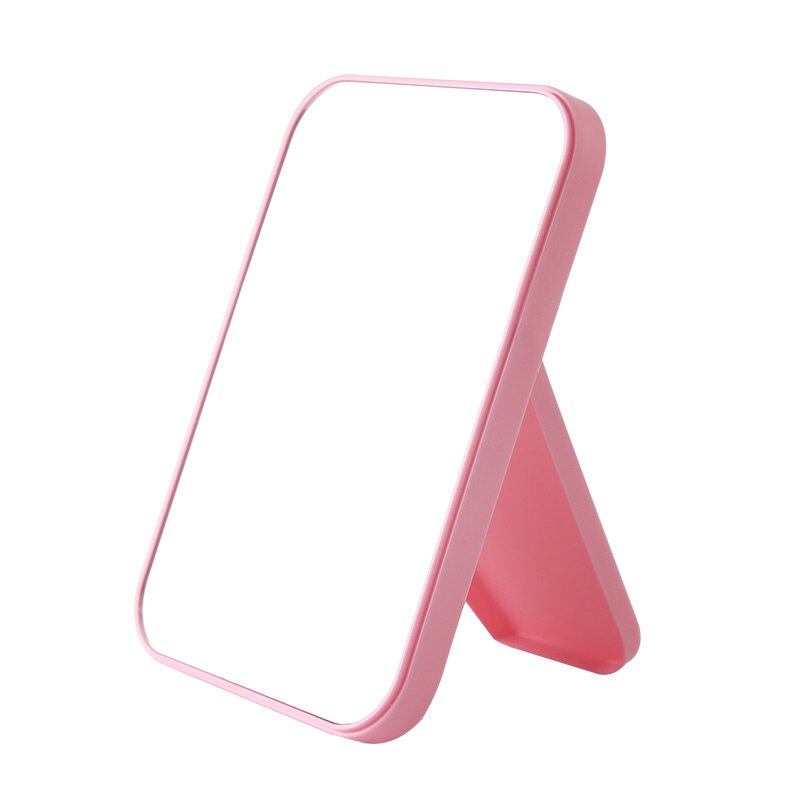Espejo plegable de maquillaje portátil, espejo de una cara grande y cuadrado, herramienta de maquillaje de belleza sencilla fácil de usar: Rosa