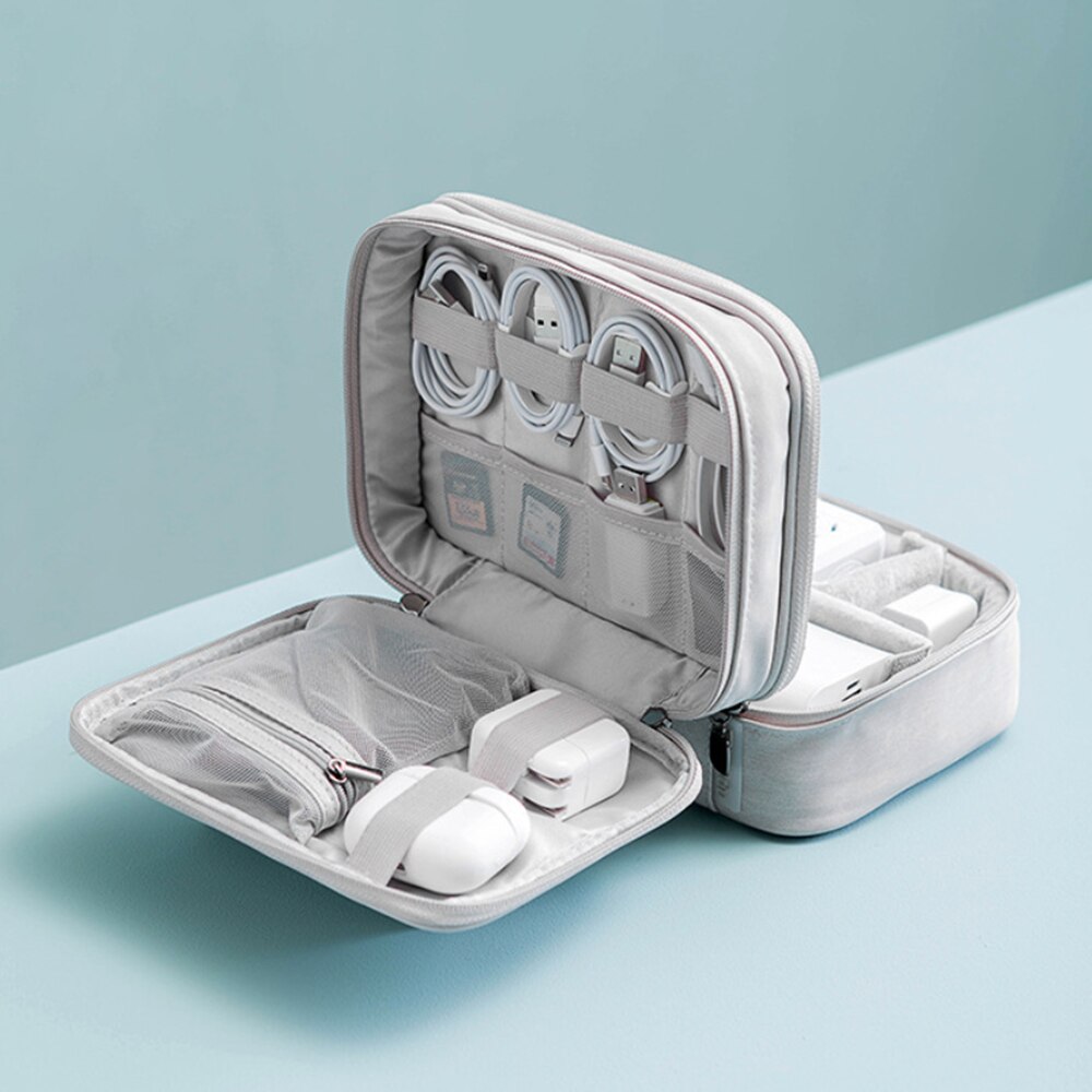 Organizer elektroniki podróżnej Acoki, dwuwarstwowa sakiewka robić moc banku, telefonu, ładowarki, kabli USB i akcesoriów robić dysków U.