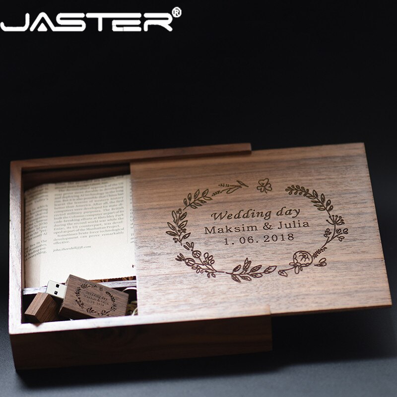 Jaster usb 2.0 gratis logo esdoorn fotoalbum hout + doos usb-stick pendrive 8gb 16gb 32gb 64gb fotografie  (170*170*35 mm