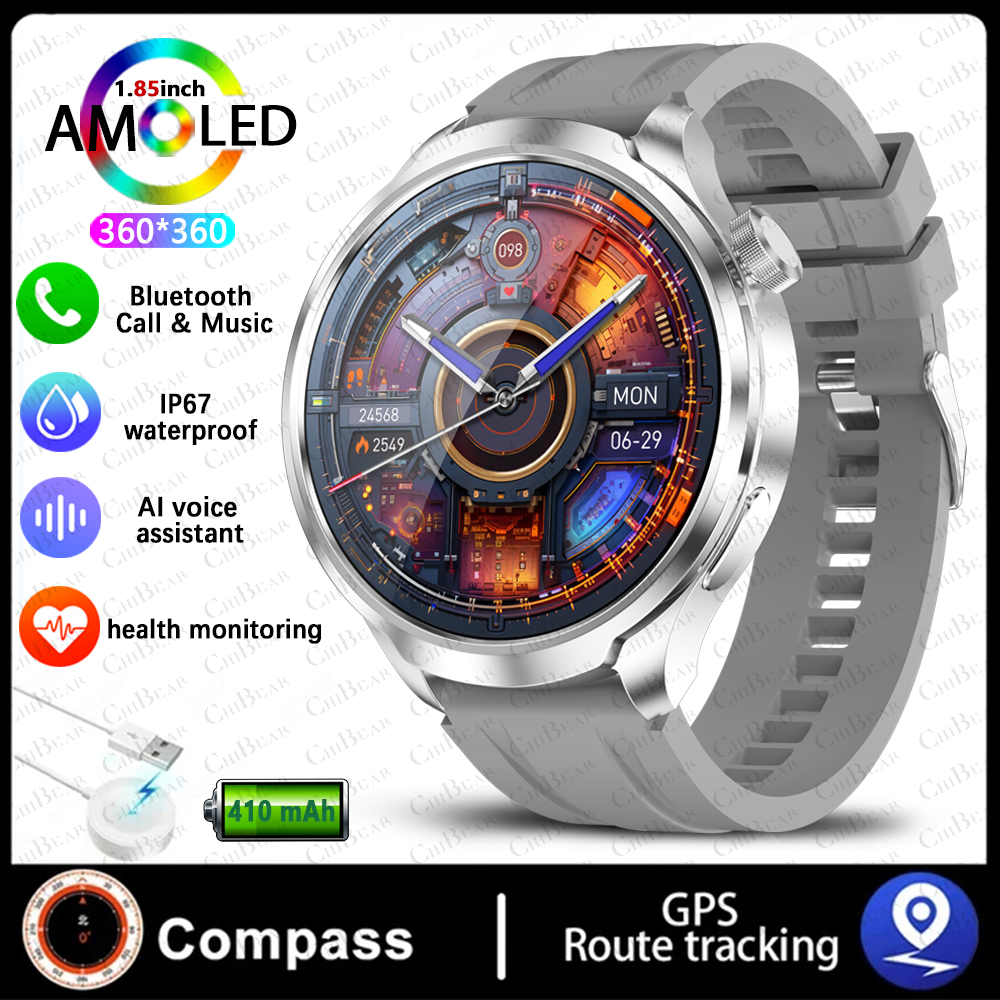 Esporte militar gps pista relógio inteligente masculino 1.85 Polegada tela nfc bússola freqüência cardíaca esporte fitness à prova dwaterproof água bt chamada smartwatch: Preto