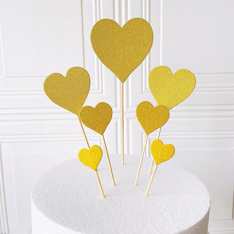 Tarjeta de decoración para tarta de cumpleaños de 7 piezas, estrella de cinco puntas, tarjeta de estrella de amor roja para San Valentín, accesorios para hornear, adorno para pastel: AX-gold