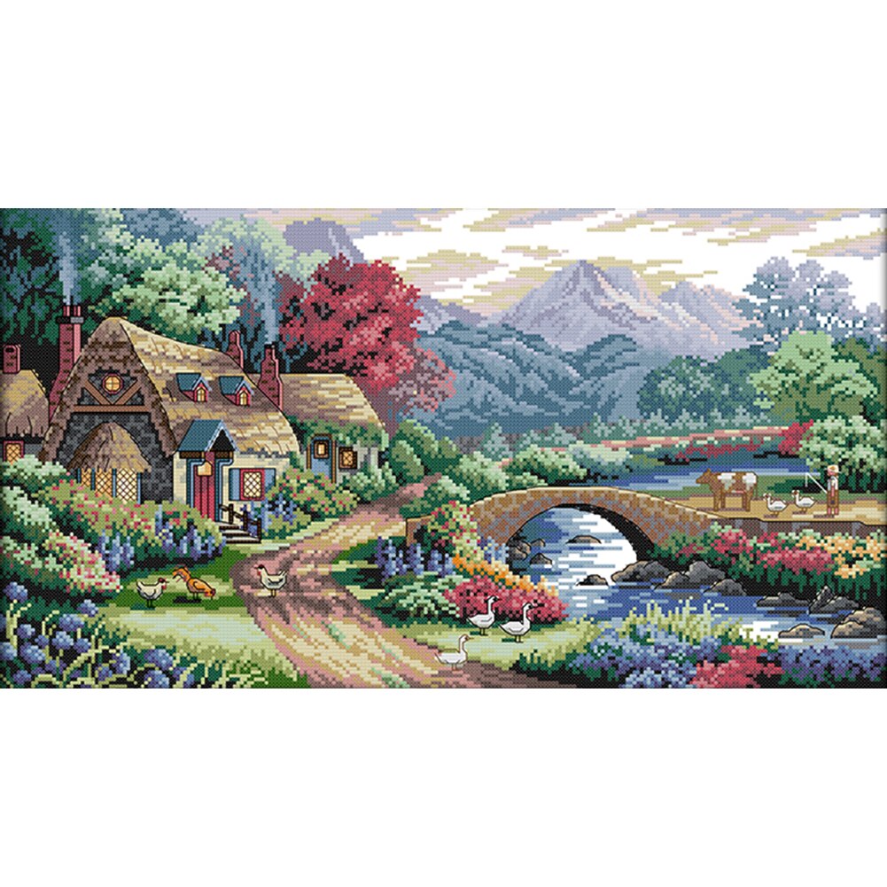 Canvas Kit Print Cross Stitch Wonderful Landscape 11CT Needlework DIY Stamp Interior Decoration Chinese Style Cross Stitch: F402