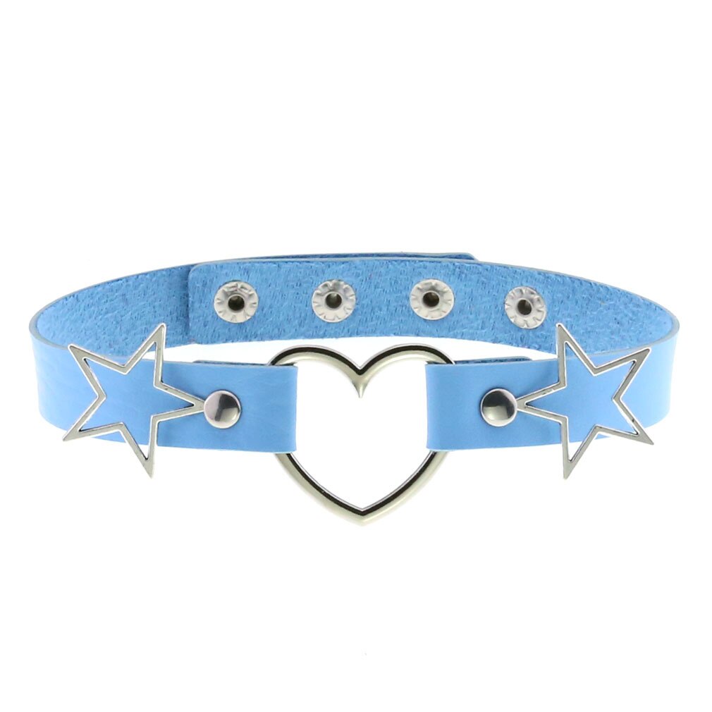 Goth Punk PU Leather Collar Choker Necklaces Women Harajuku Steampunk Rock Star Body Birthday Party Chocker Jewelry: Sky Blue