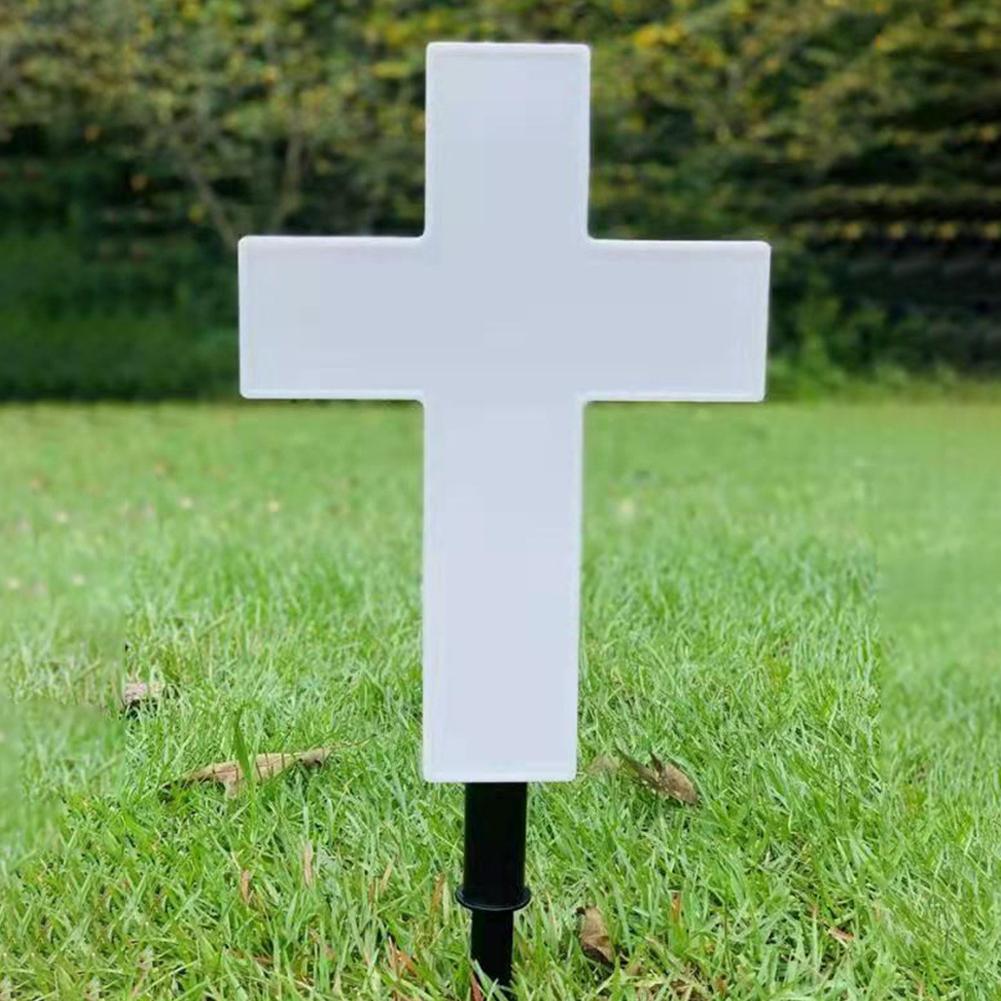 Solar Cross Kerkhof Licht Wit Plastic Cross Outdoor Religieuze Geloof Grafsteen Licht Christus Kerk Bid Ornamenten