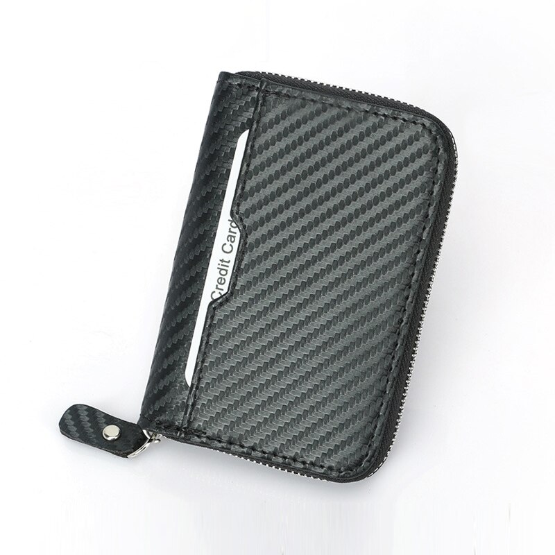 Bonamie Carbon Fiber Bank Credit Kaarthouder Voor Man Microfiber Korte Visitekaartje Case Houder Met Rits Card Portemonnee