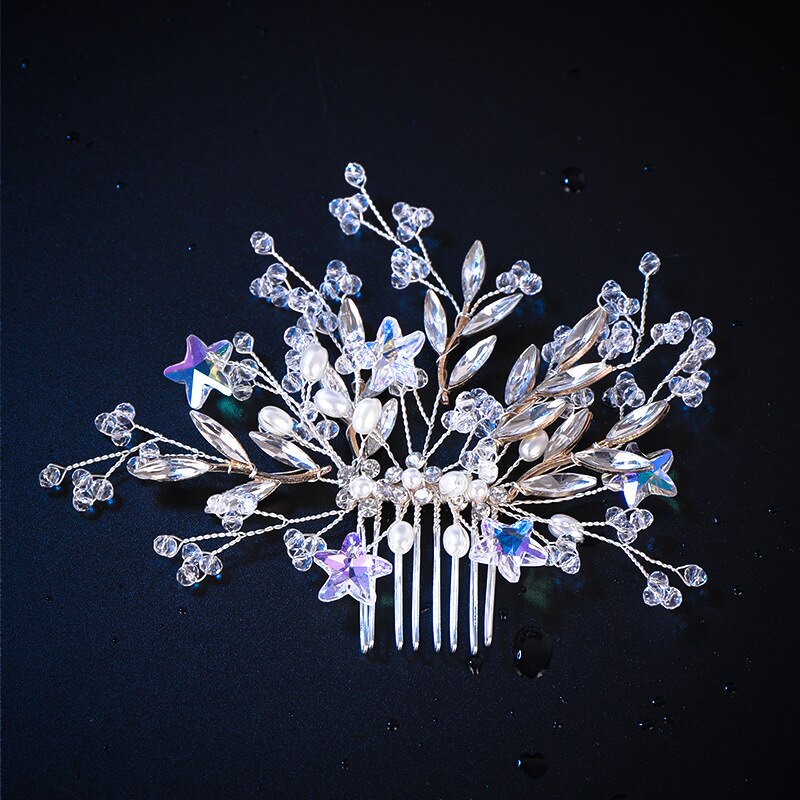 Horquillas para el pelo de cristal con flor de perla, peine lateral, tocado para de boda, dama de honor, novia, accesorios para el cabello: E