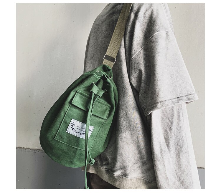 Unisex trekkoordtas heren canvas tas mobiele telefoon tas koreaanse crossbody tas voor dames dames schoudertas: Groente
