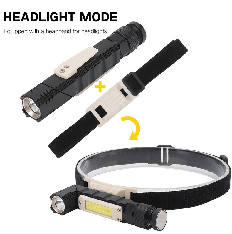 LED+COB Red and White Light 360° Adjustable USB Charging Rotating Belt Magnetic Inspection Outdoor Strong Light Flashlight