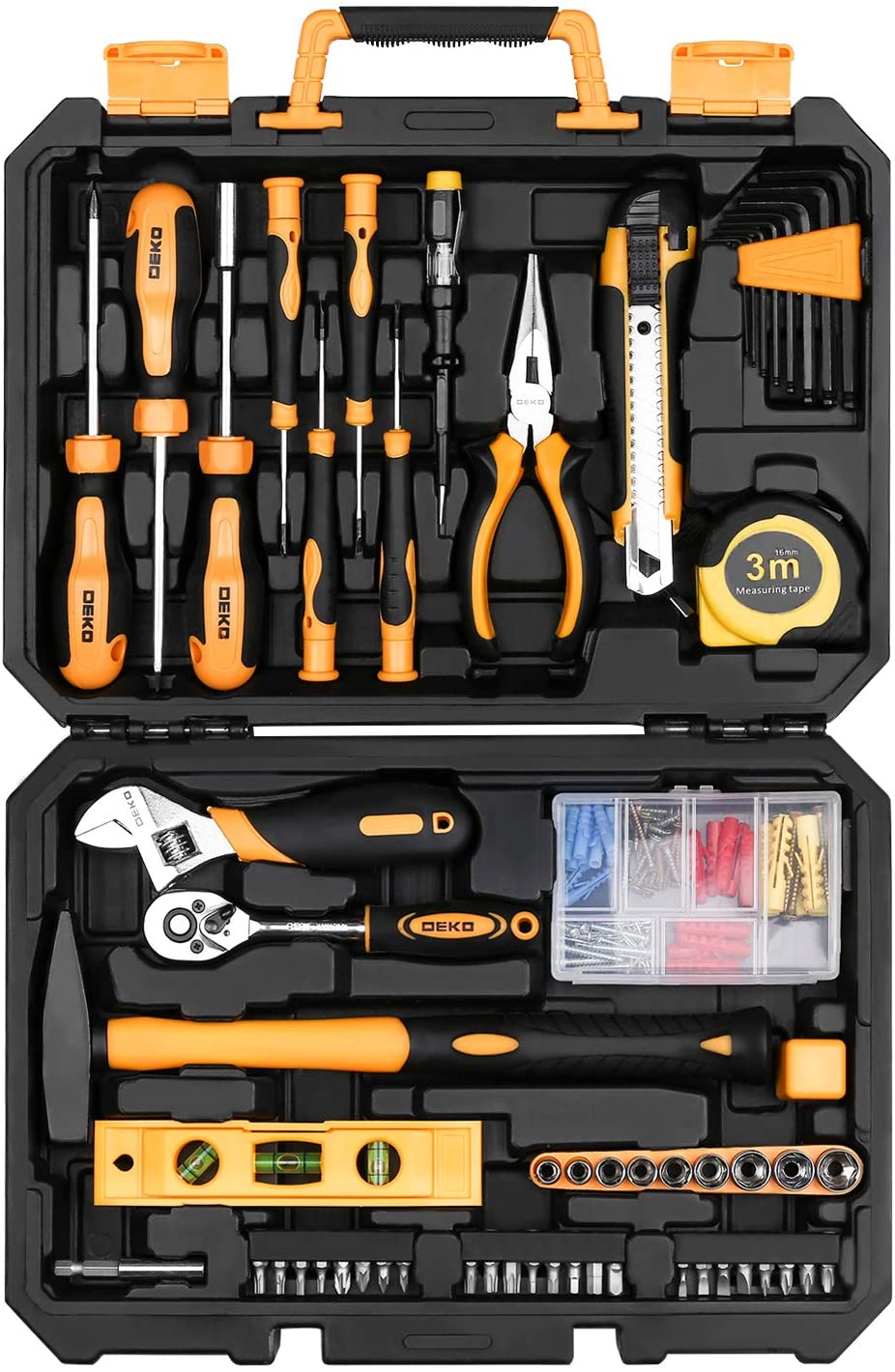 138 Piece Home Tool Kit, Universal Repair Tool Set with Plastic Tool Box Storage Case