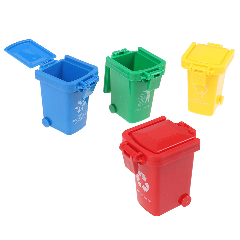 4 unids/set Mini basura juguete camión de basura latas en la acera del vehículo Bin juguetes chico simulación muebles de juguete de