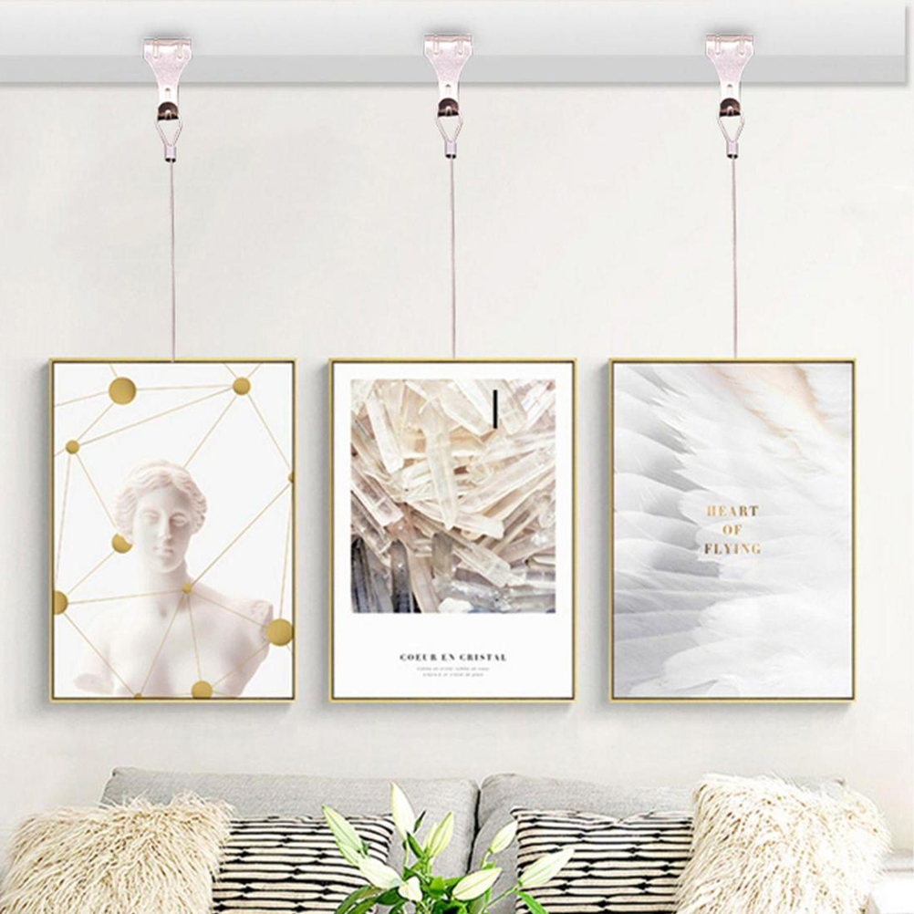 10 Sets Picture Rail Hook Hanging Kit Wall White Frames Hooks for System Pictures Steel Wire