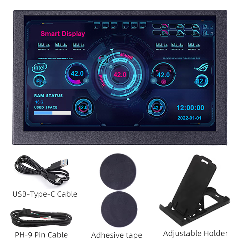 Écran secondaire IPS USB de 5 pouces, 800x480, type-c, LCD, matériel informatique, moniteur, affichage de l'analyse du spectre musical, sans AIDA64: Black