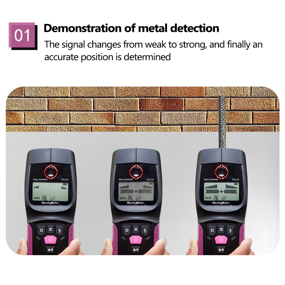 Handheld WS120 Wall Scanner Multifunction Wall Detector Metal Wood Cable Wire Stud PVC Pipe Finder Scanner LED DIY Tester